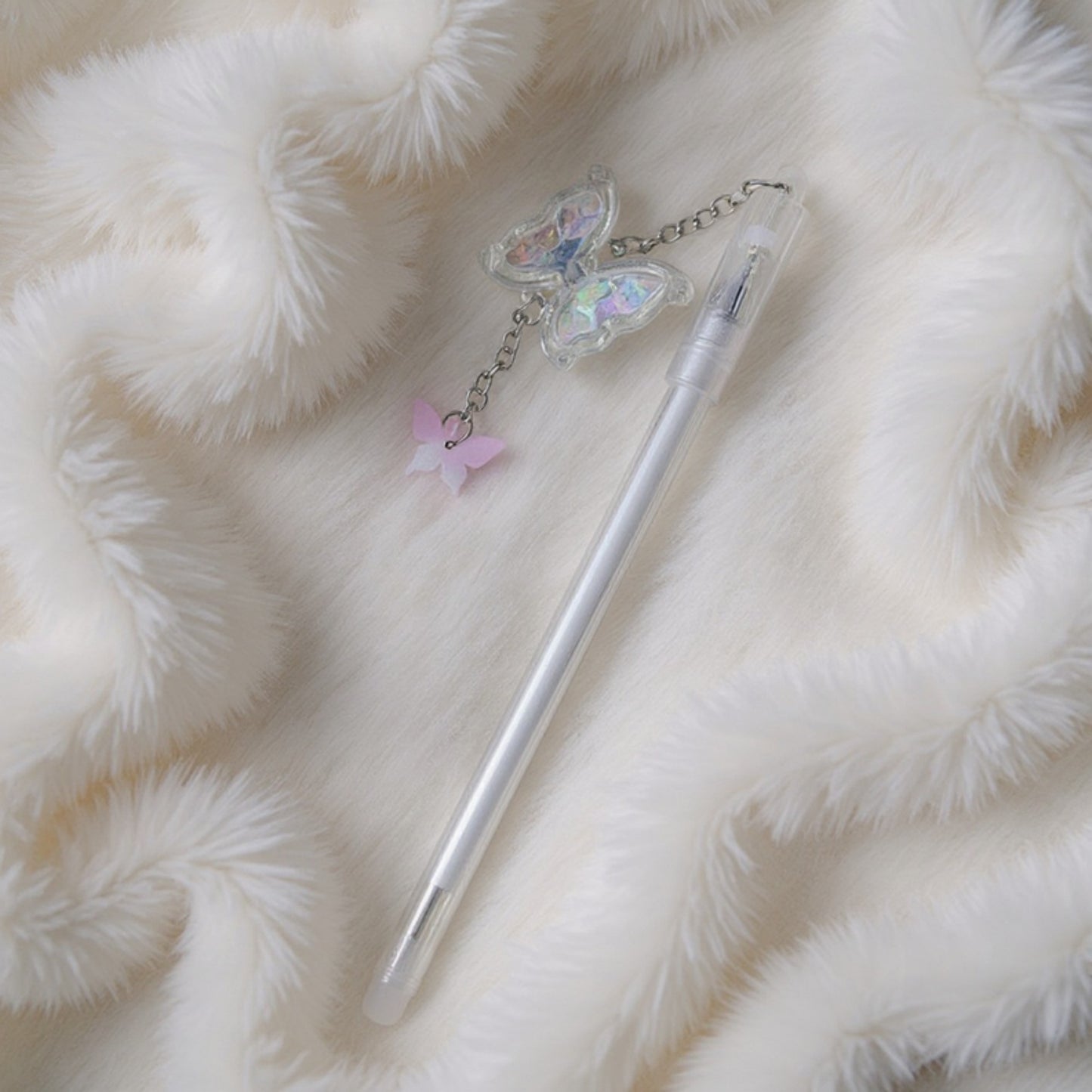 10-Piece Butterfly Charm Gel Pen Set with Glitter Pendant and Chain Detail