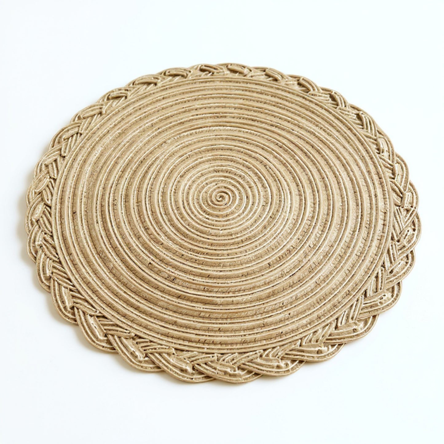 4-Piece Round Braided Woven Placemat with Textured Spiral Pattern for Dining Table