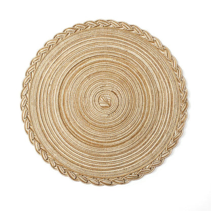 4-Piece Round Braided Woven Placemat with Textured Spiral Pattern for Dining Table