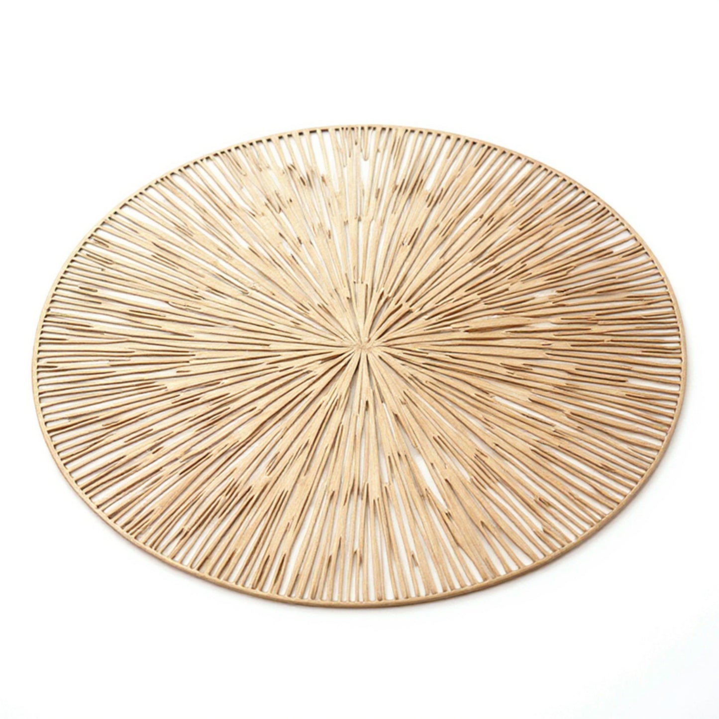 4-Piece Round Woven Rattan Placemat with Radiating Sunburst Design