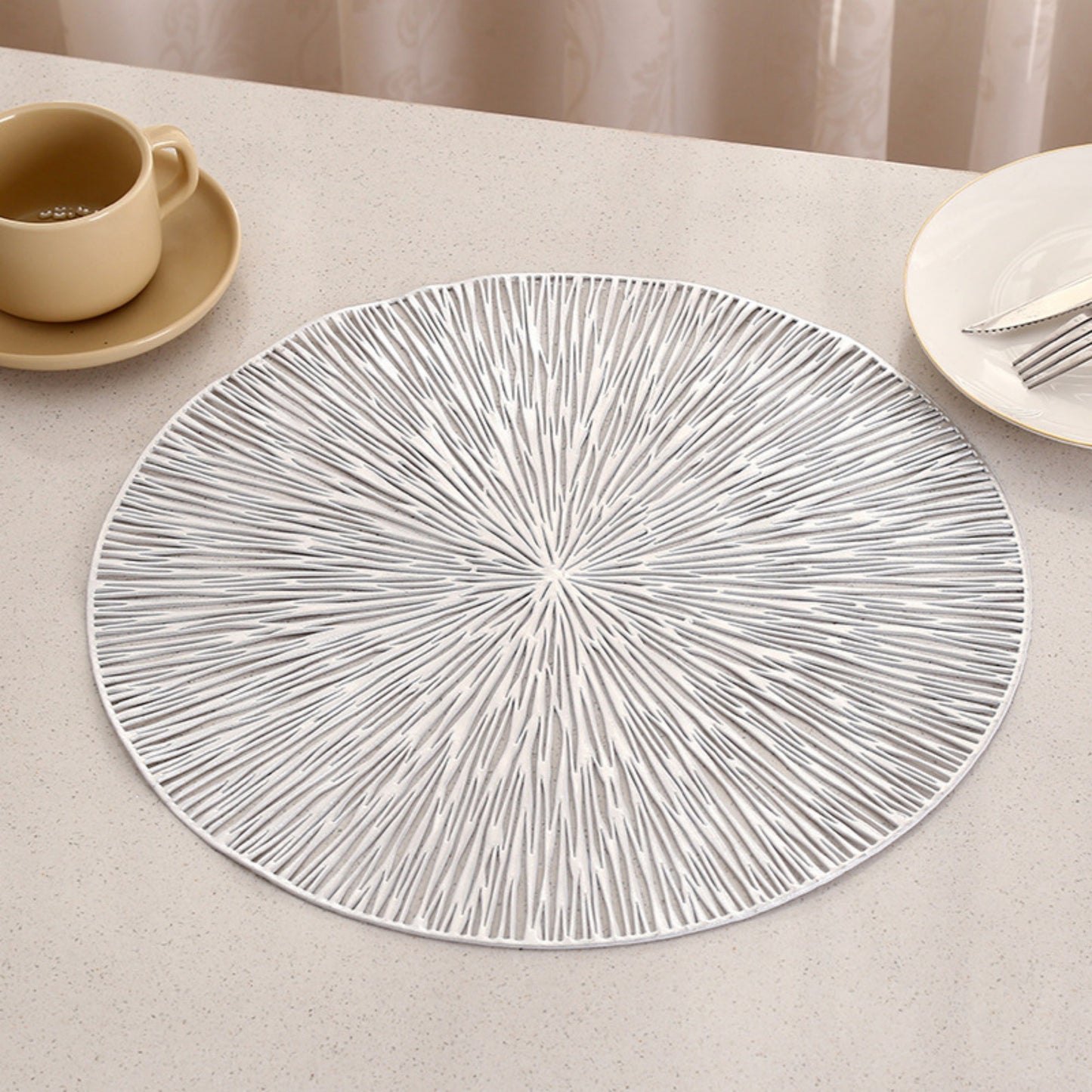 4-Piece Round Woven Rattan Placemat with Radiating Sunburst Design