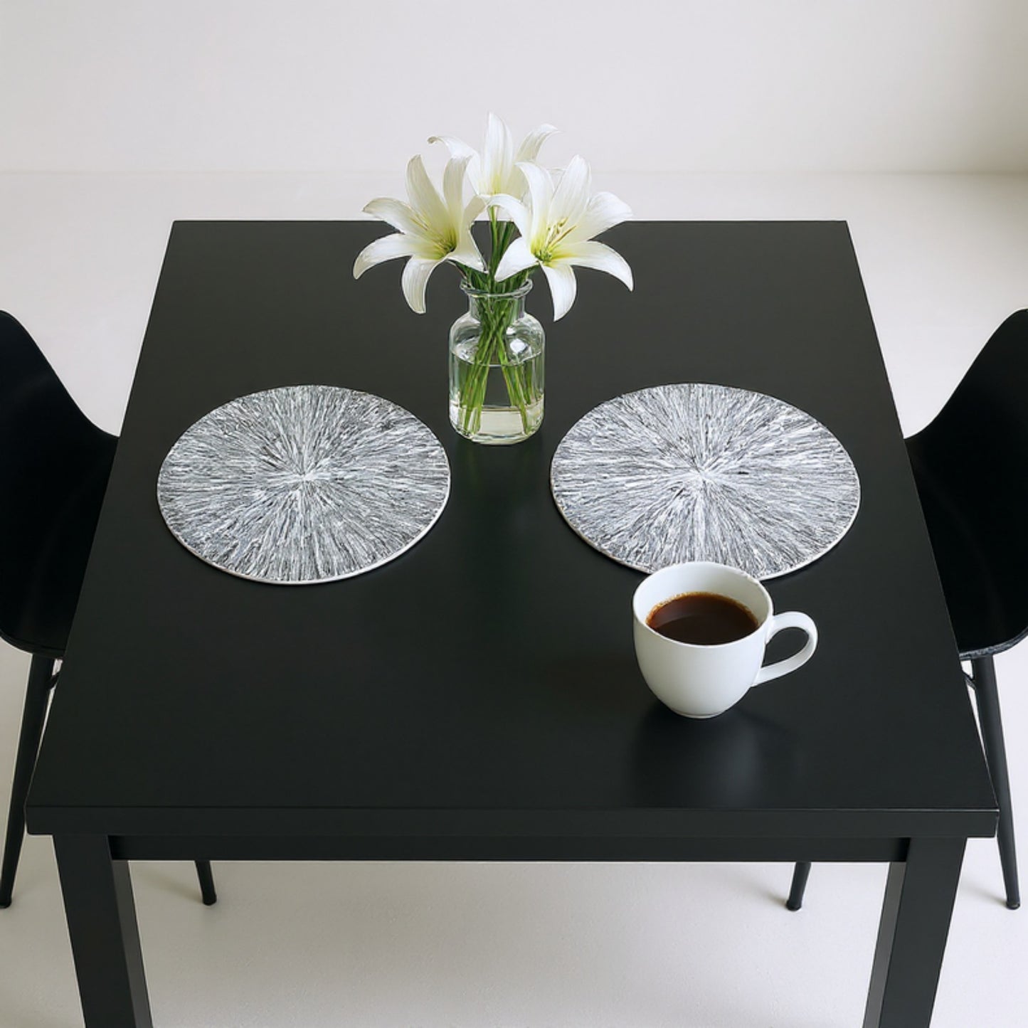 4-Piece Round Woven Rattan Placemat with Radiating Sunburst Design