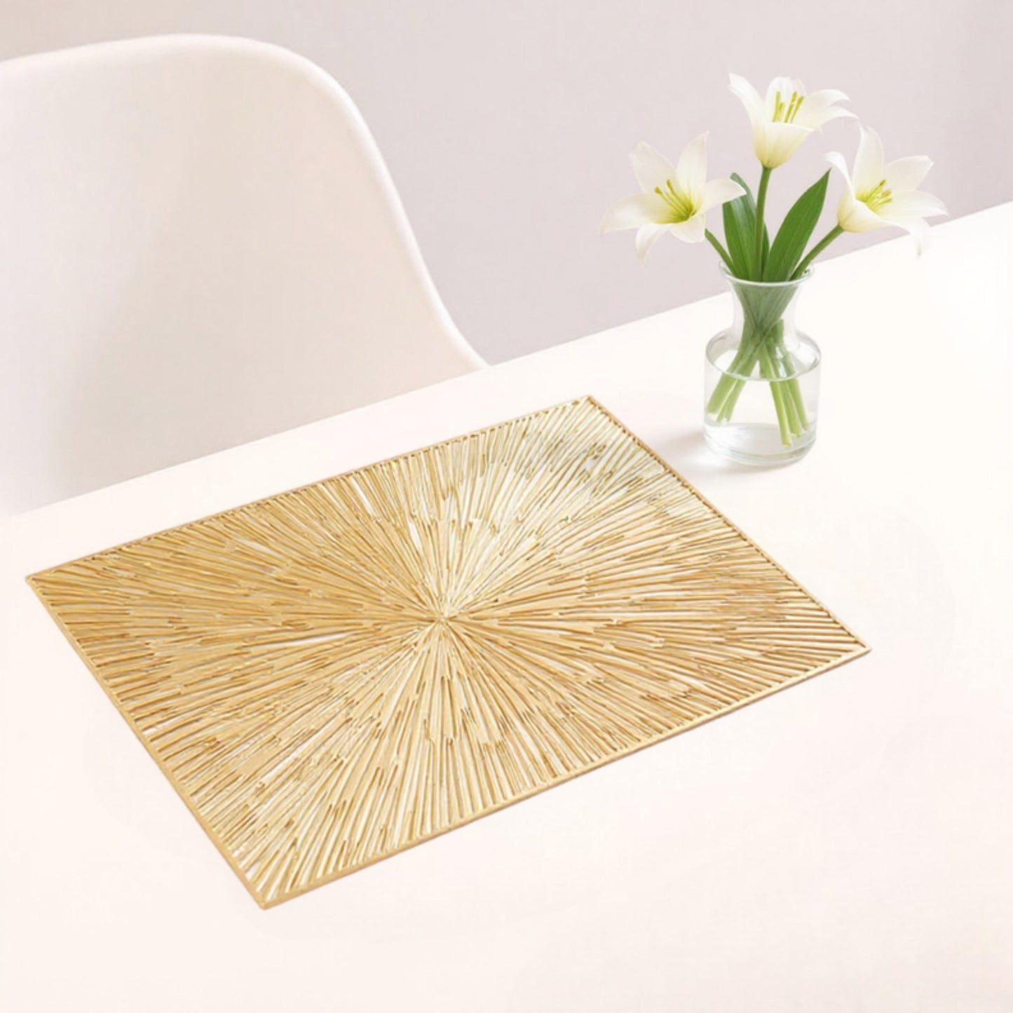 4-Piece Rectangular Woven Rattan Placemat with Radiating Sunburst Design