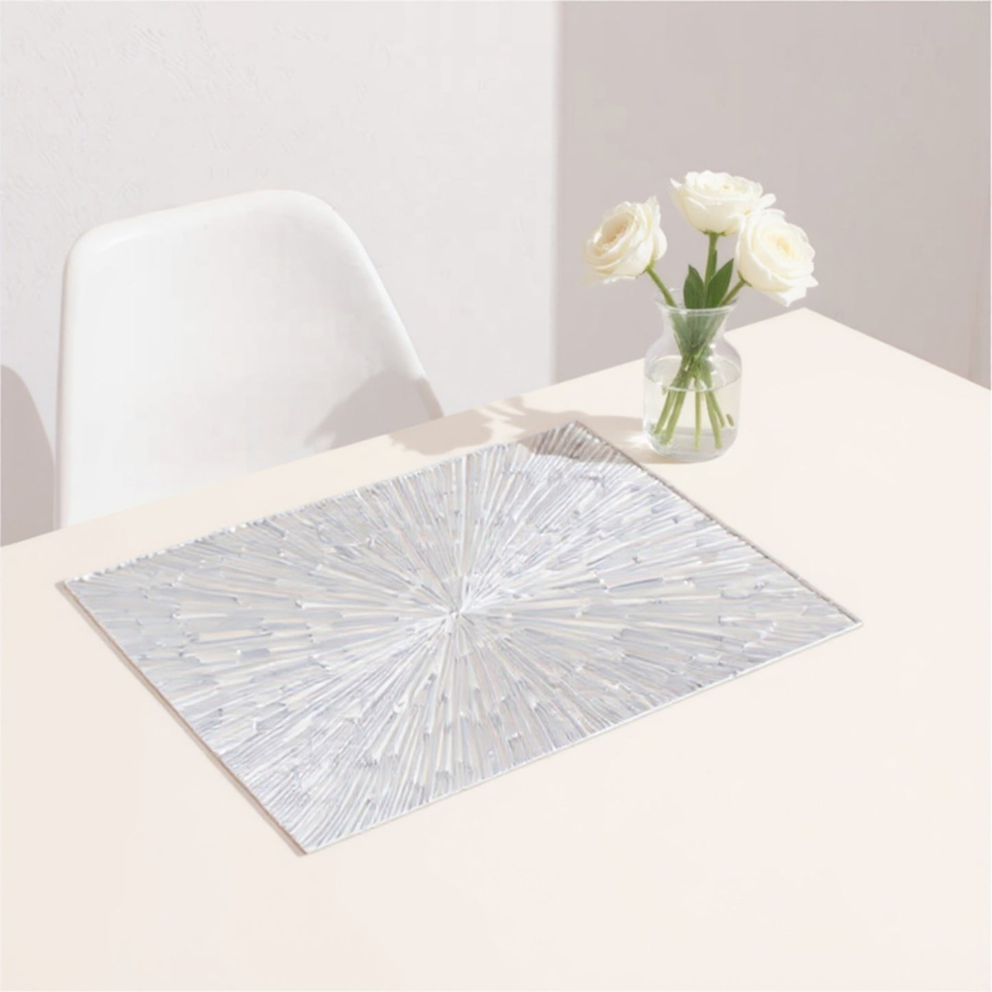 4-Piece Rectangular Woven Rattan Placemat with Radiating Sunburst Design
