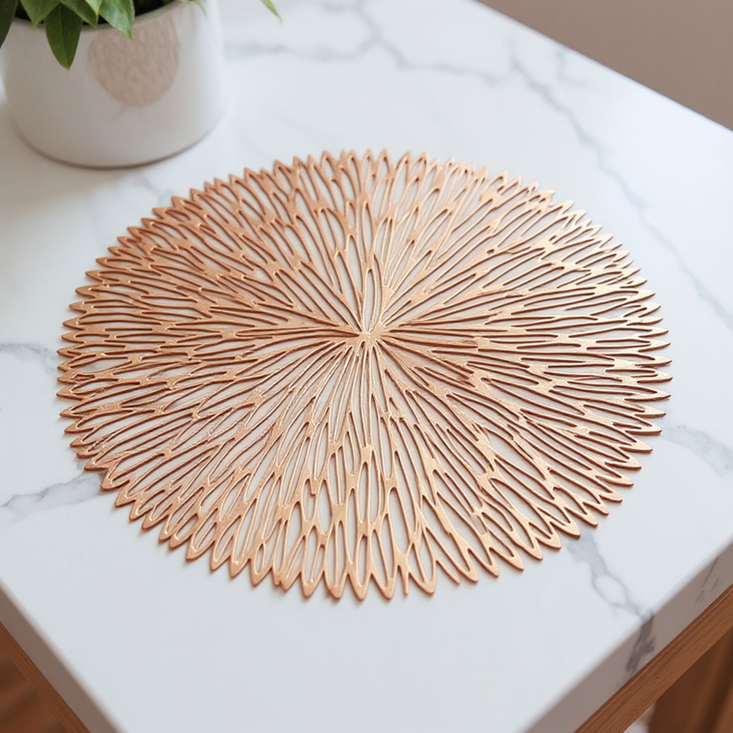 4-Piece Round Woven Placemat with Radiating Textured Design