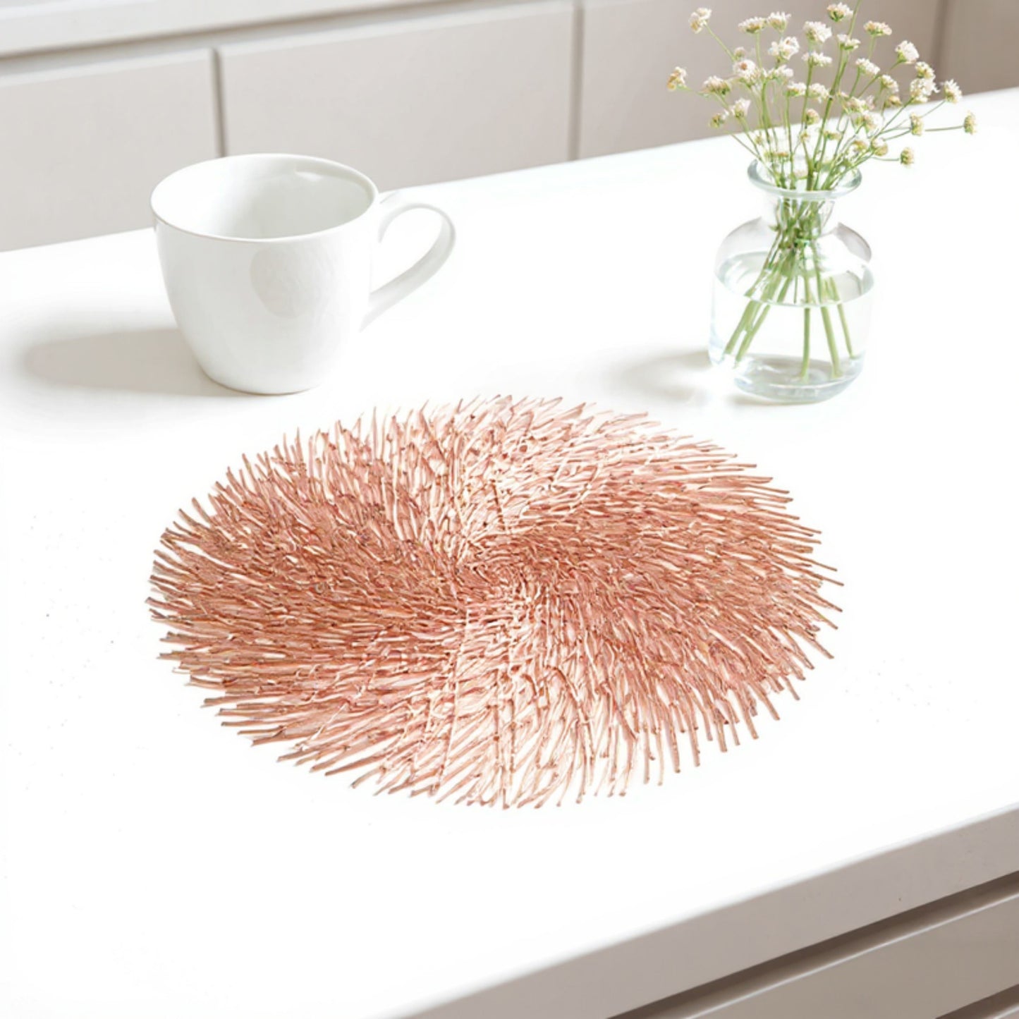 4-Piece Round Spiral Woven Placemat with Textured Swirl Design