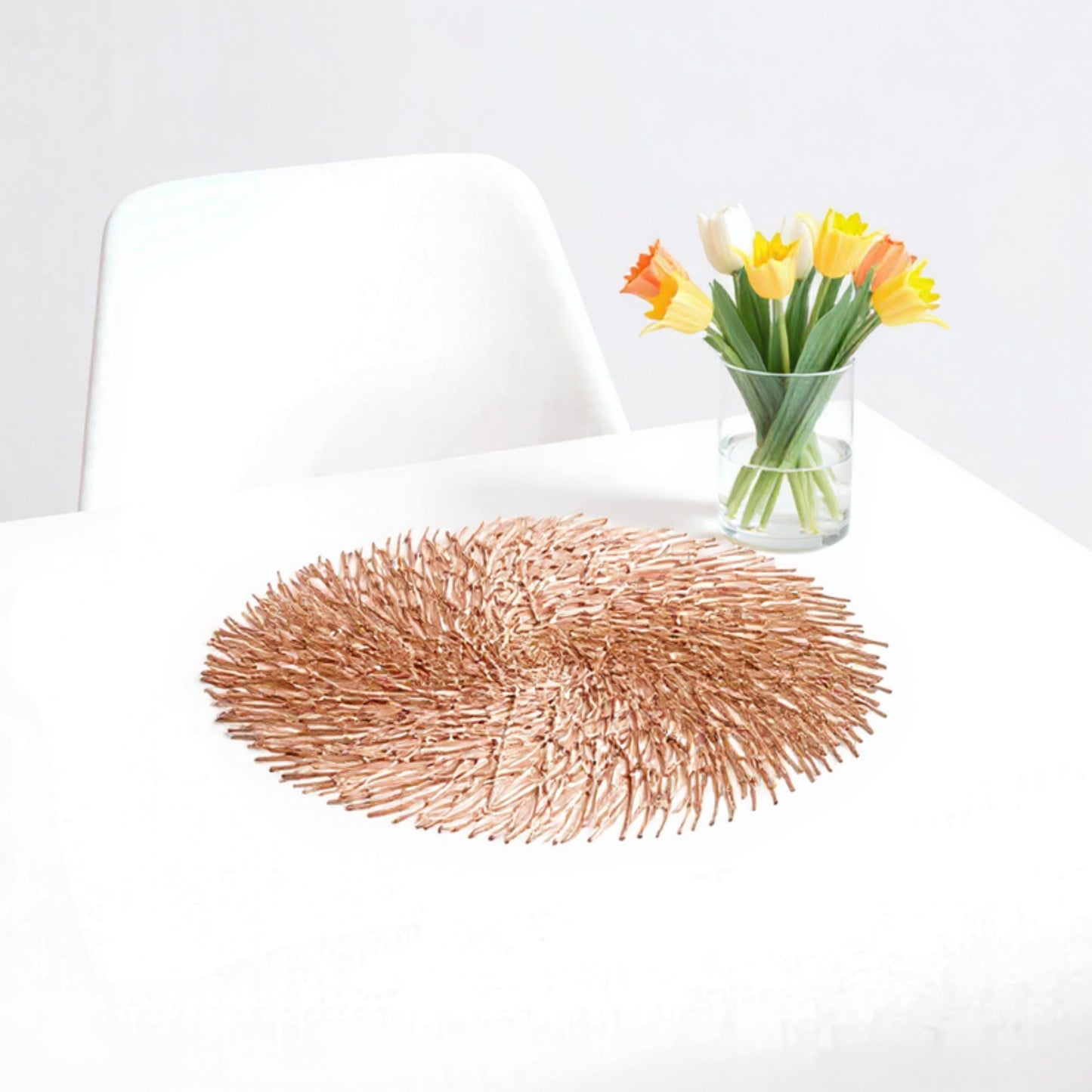 4-Piece Round Spiral Woven Placemat with Textured Swirl Design