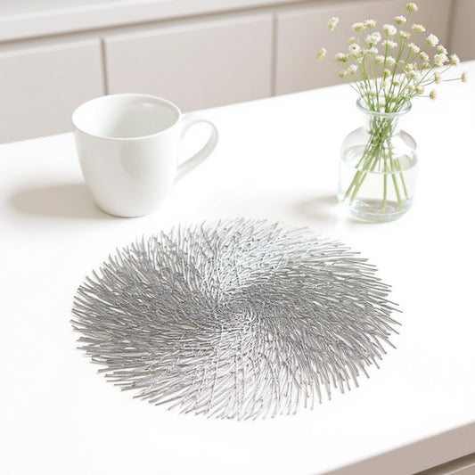 4-Piece Round Spiral Woven Placemat with Textured Swirl Design