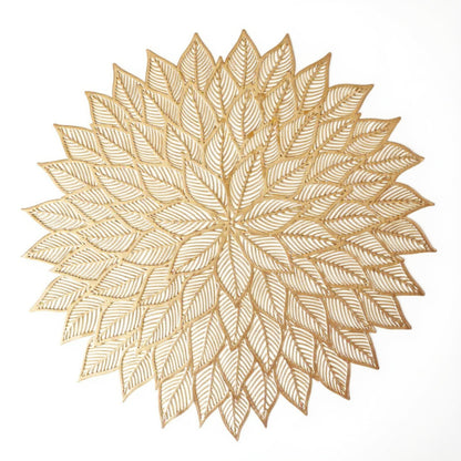 4-Piece Round Leaf Pattern Placemat with Cutout Design