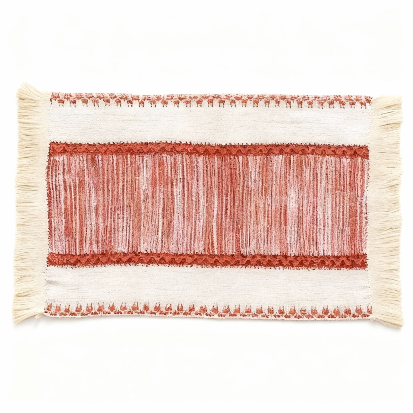 4-Piece Rectangular Woven Fringe Placemat with Textured Striped Pattern