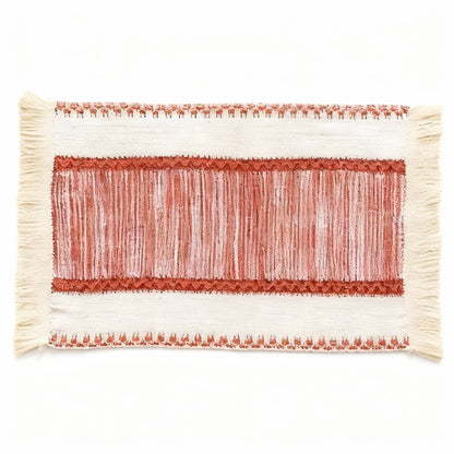 4-Piece Rectangular Woven Fringe Placemat with Textured Striped Pattern