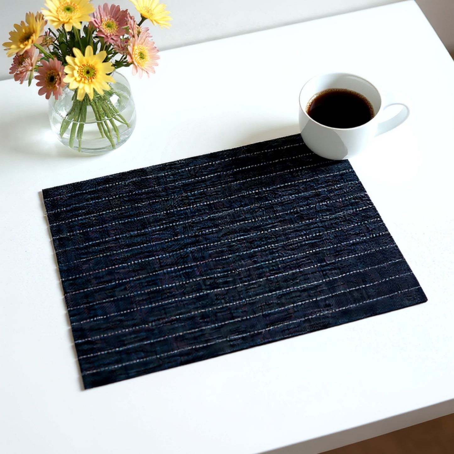 2-Piece Rectangular Woven Placemat with Subtle Horizontal Stripe Texture