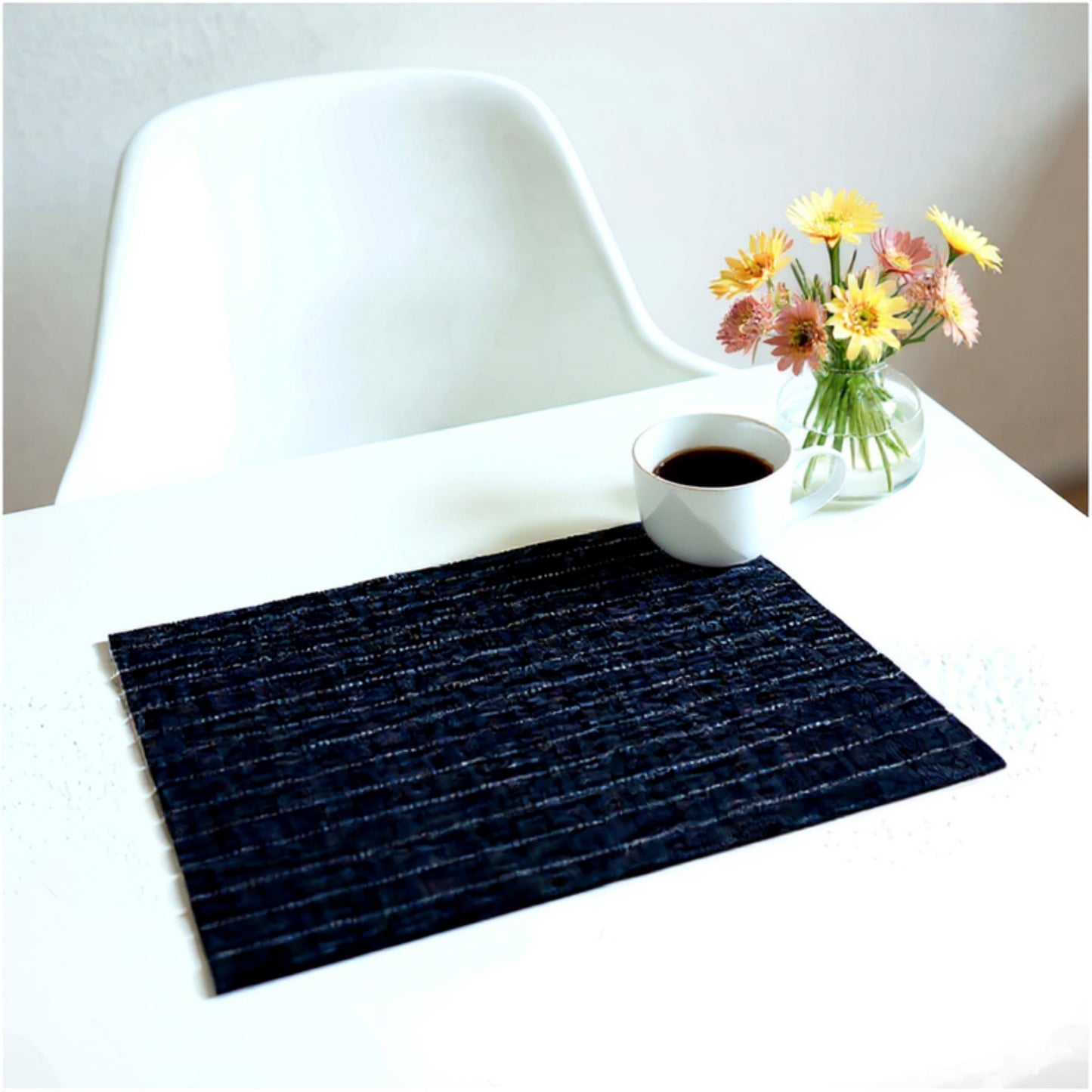 2-Piece Rectangular Woven Placemat with Subtle Horizontal Stripe Texture