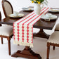 Woven Table Runner with Geometric Diamond Pattern and Fringe Ends