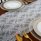 Floral Lace Table Runner with Scalloped Edges and Sheer Overlay