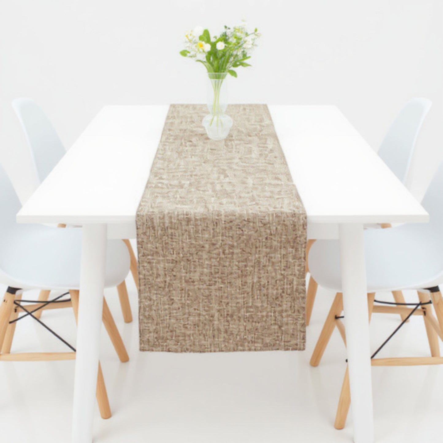 Solid Woven Table Runner with Textured Linen-Look Finish