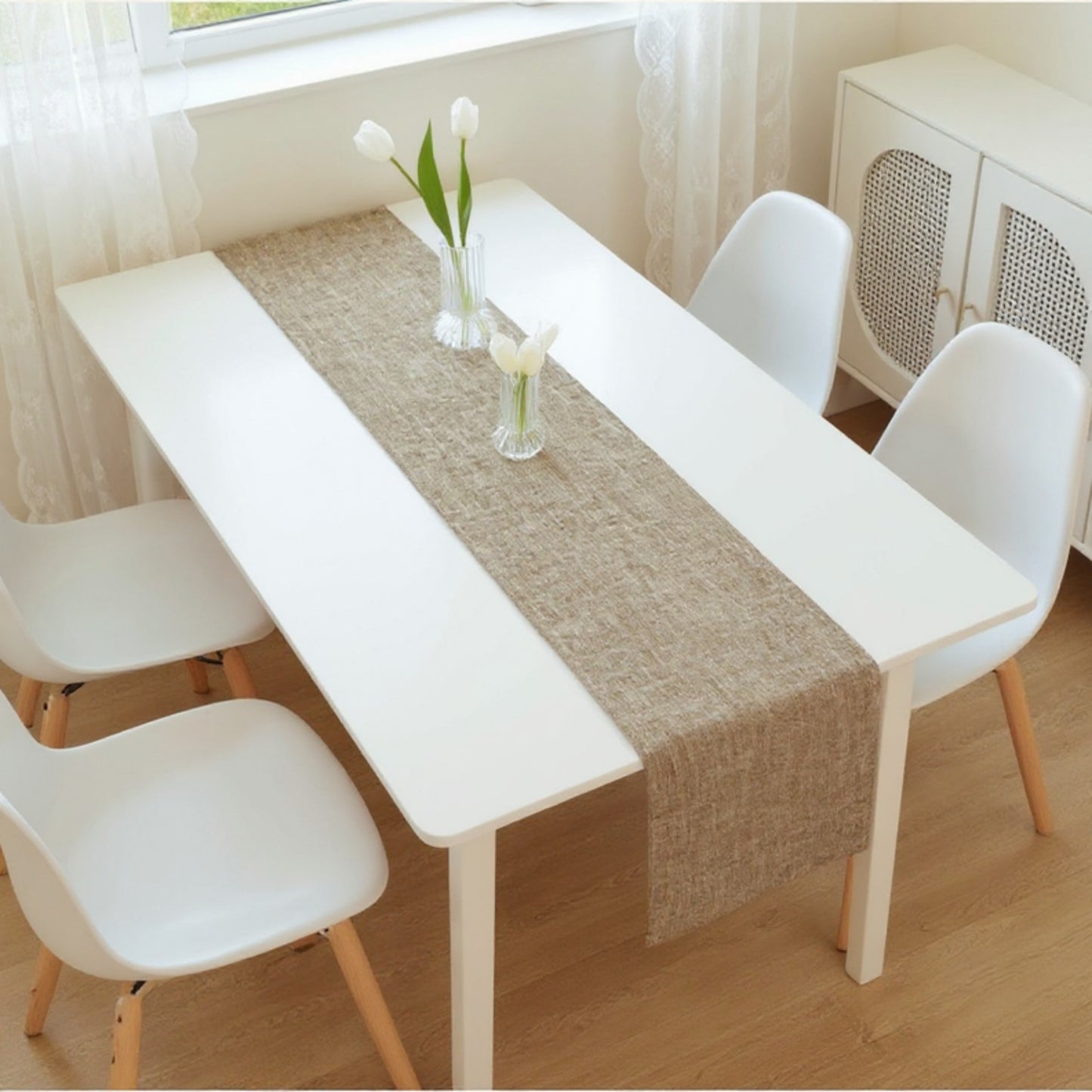 Solid Woven Table Runner with Textured Linen-Look Finish