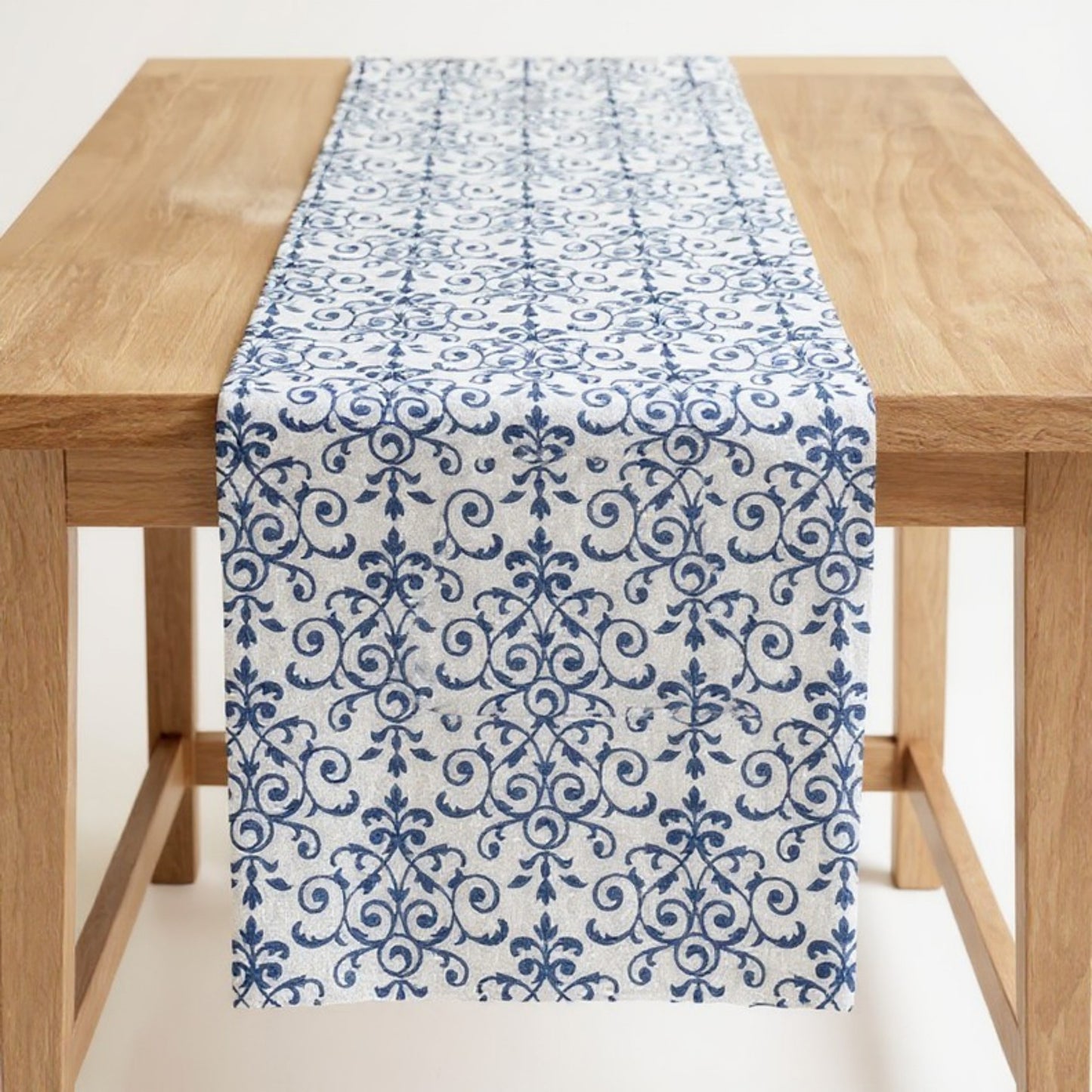 Ornate Damask Table Runner with Intricate Scroll Pattern 12x55in