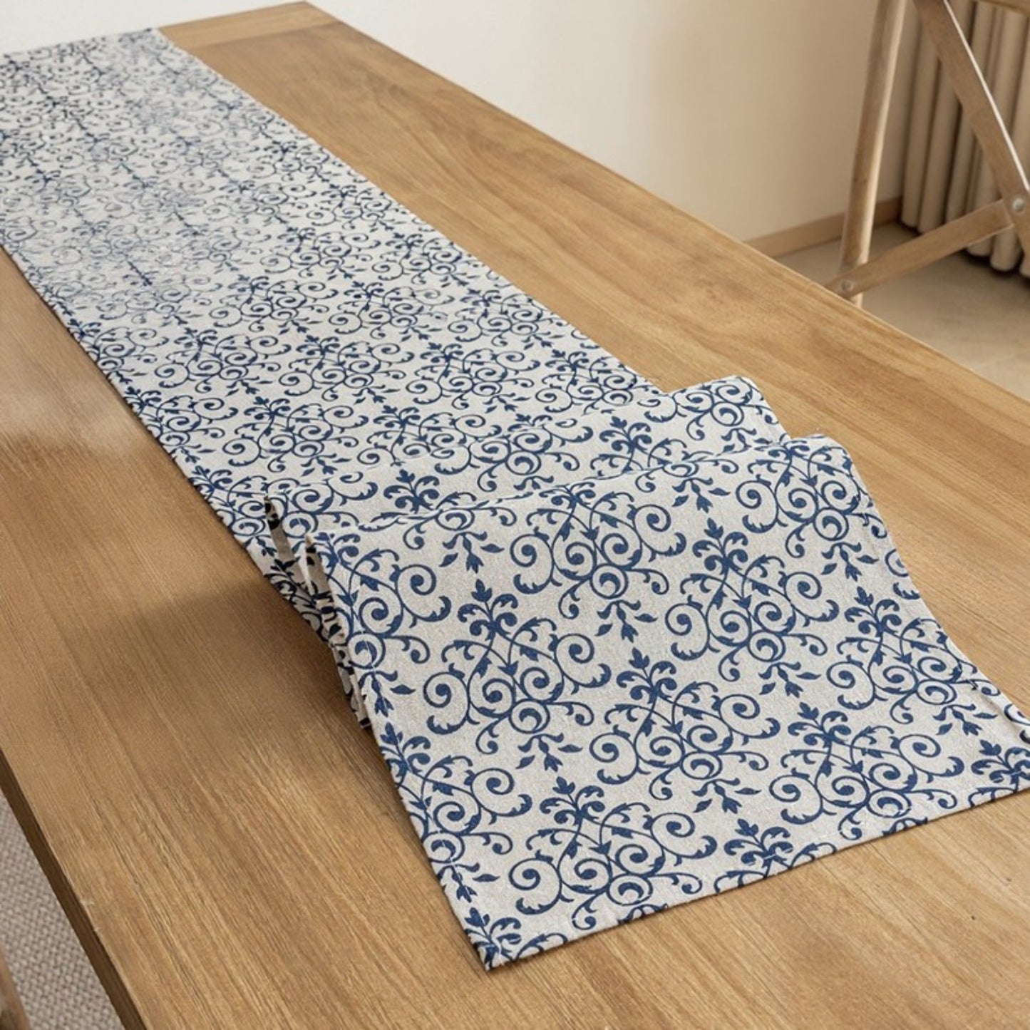 Ornate Damask Table Runner with Intricate Scroll Pattern 12x55in