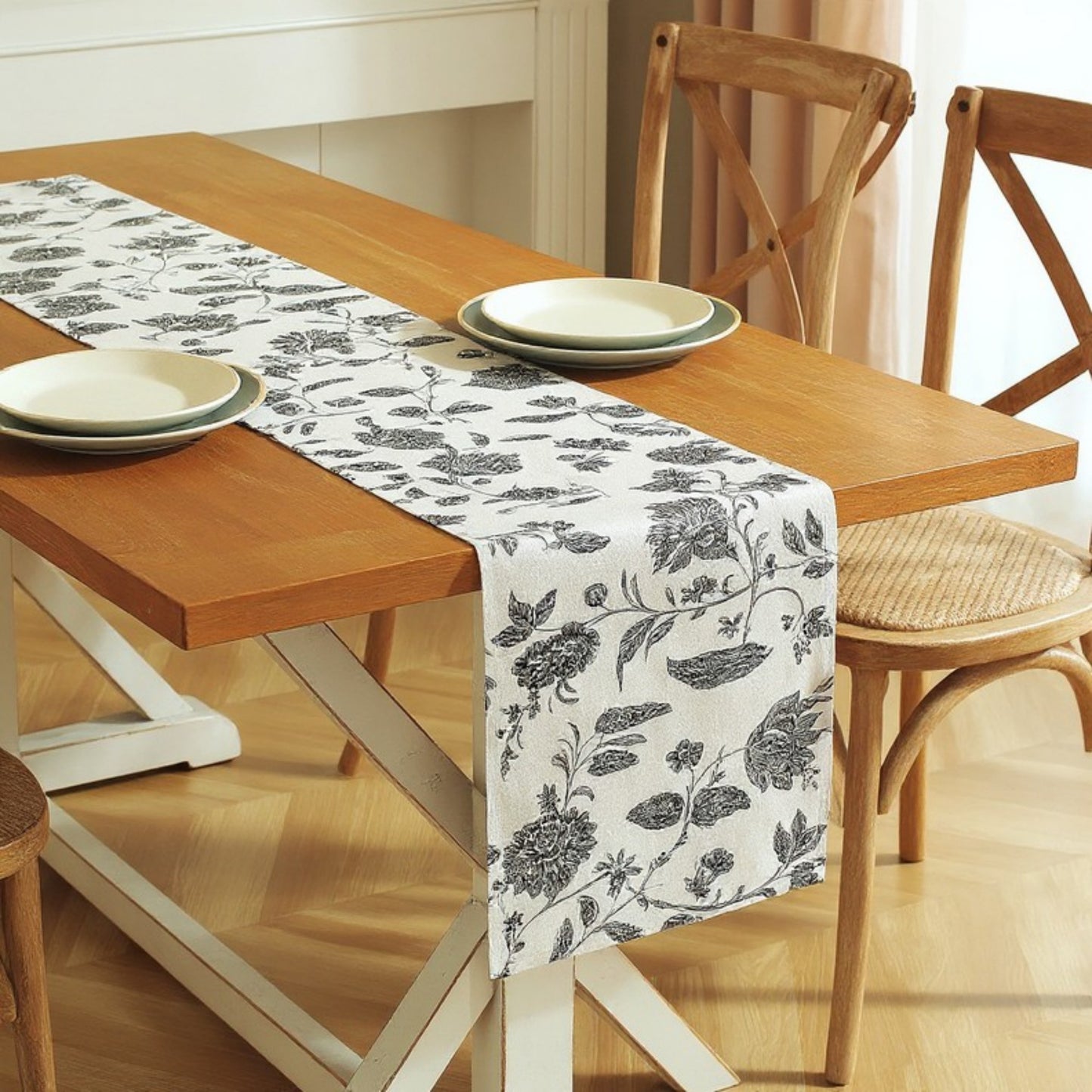 Ornate Damask Table Runner with Intricate Scroll Pattern 12x55in