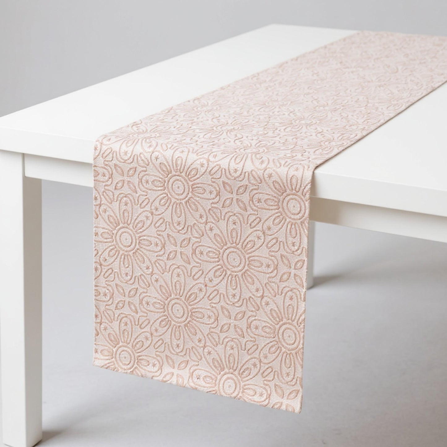 Floral Embroidered Table Runner with Intricate Pattern Detailing 13.5x47in