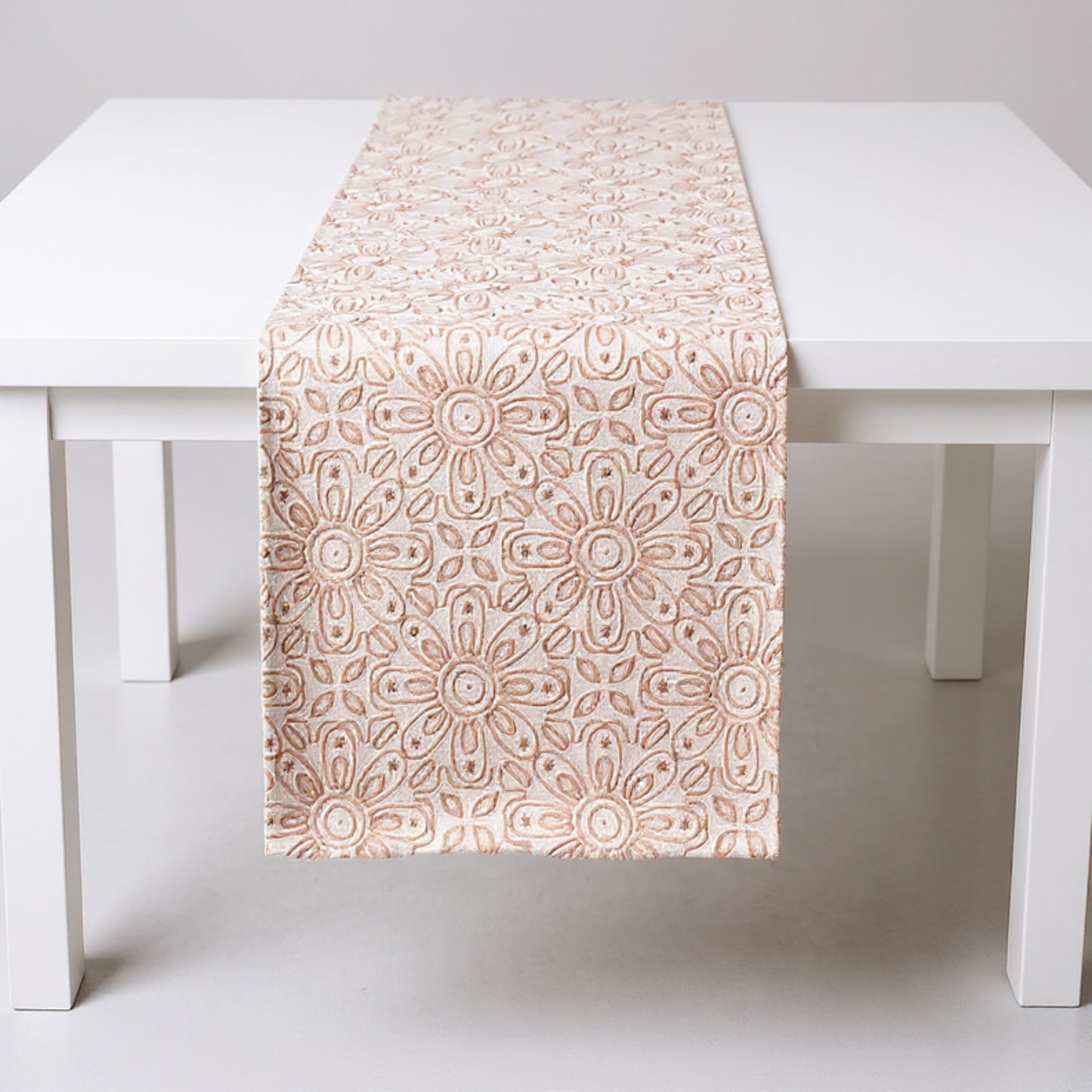 Floral Embroidered Table Runner with Intricate Pattern Detailing 13.5x47in