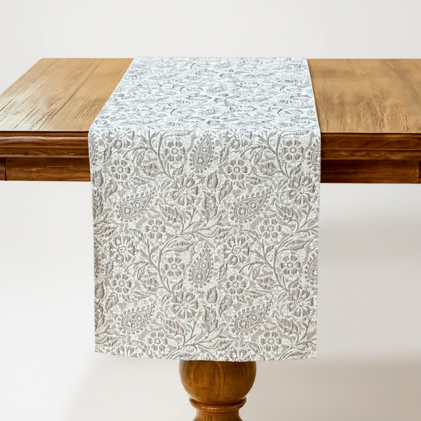Floral Embroidered Table Runner with Intricate Pattern Detailing 13.5x47in