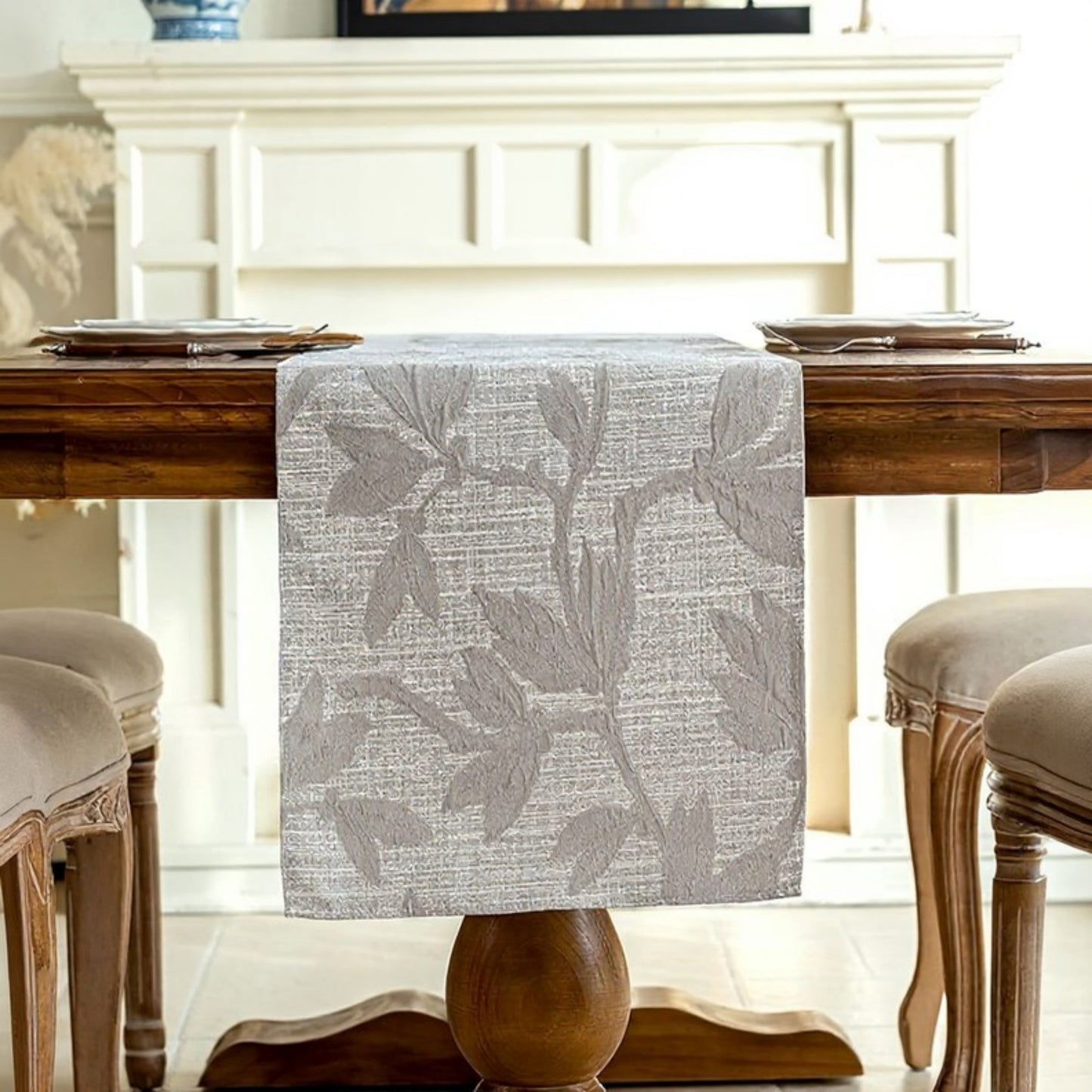 Floral Embroidered Table Runner with Intricate Pattern Detailing 13.5x47in