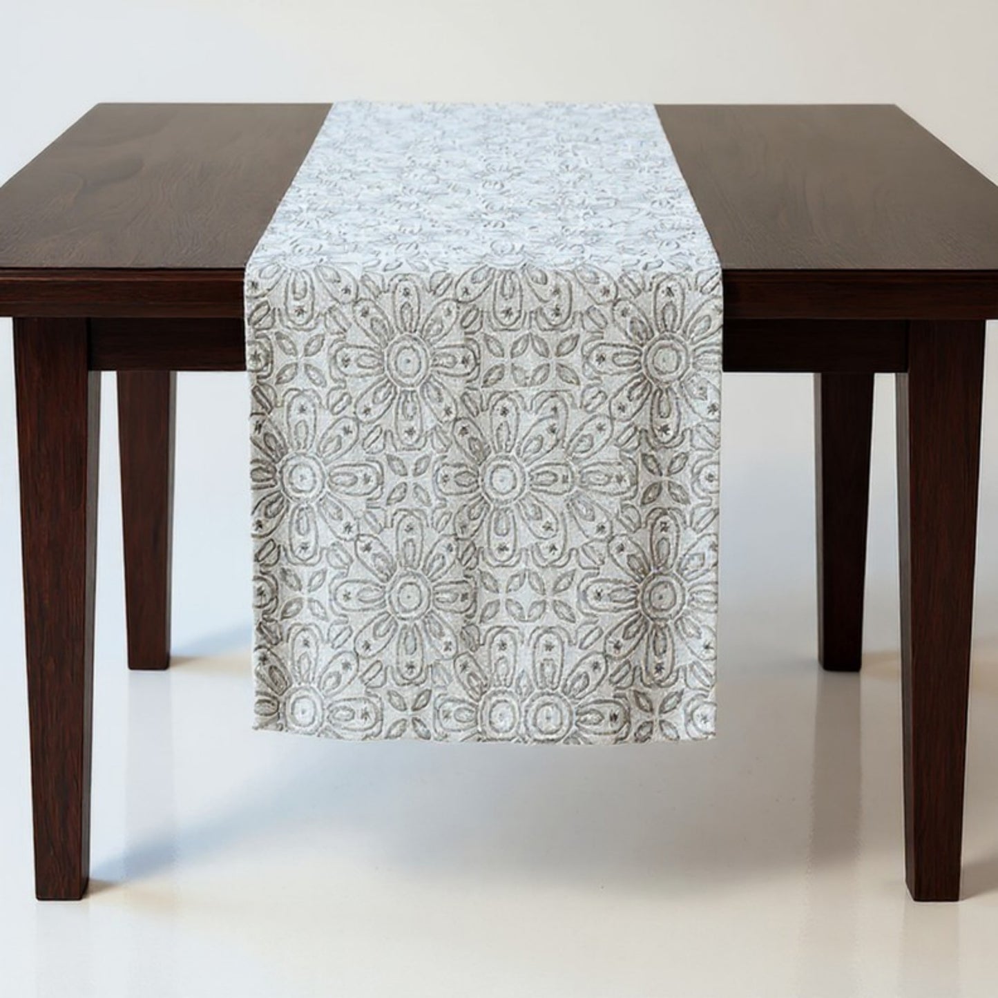 Floral Embroidered Table Runner with Intricate Pattern Detailing 13.5x47in