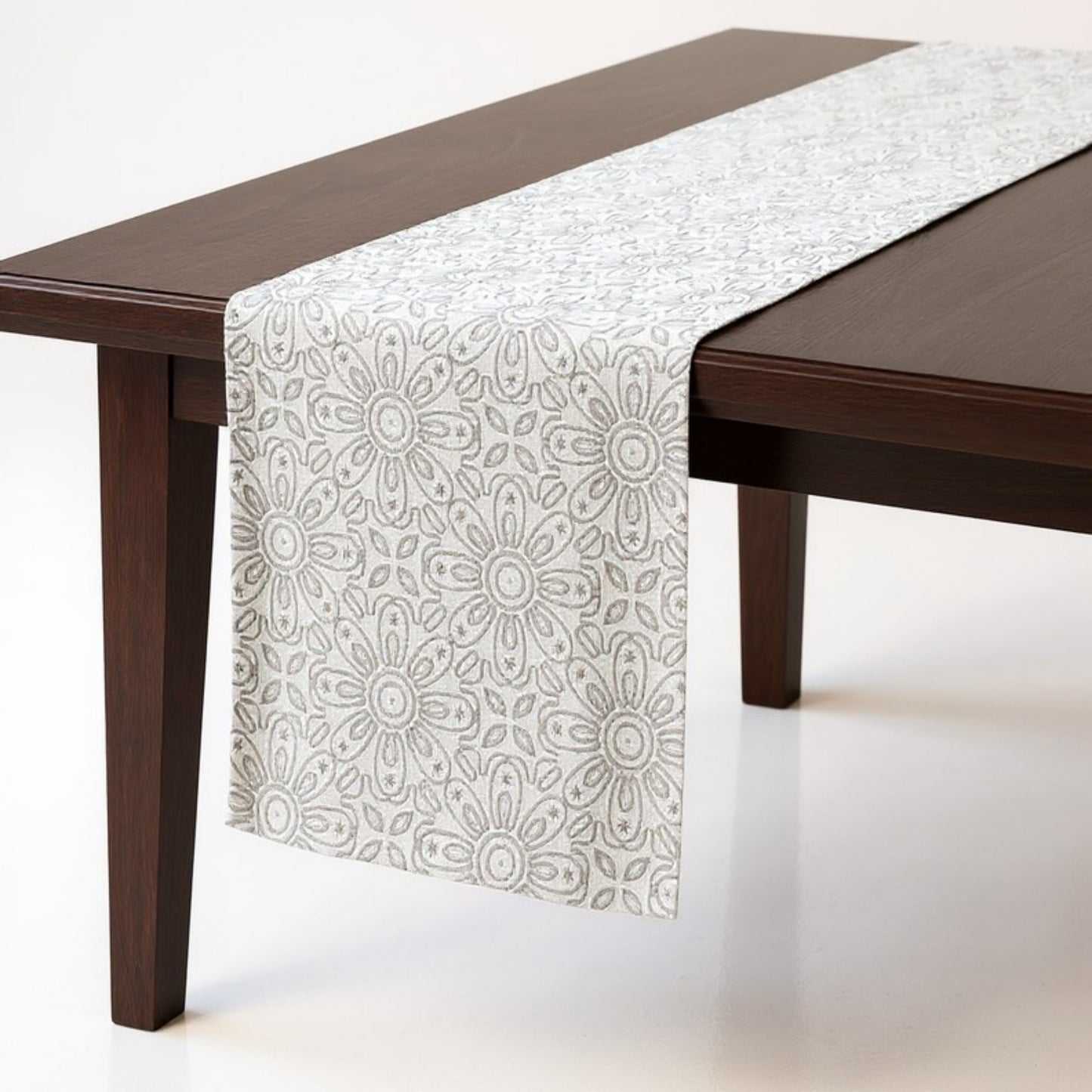 Floral Embroidered Table Runner with Intricate Pattern Detailing 13.5x47in