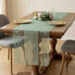 Floral Lace Table Runner with Scalloped Edges and Pom Pom Trim 17.7x47in