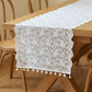 Floral Lace Table Runner with Scalloped Edges and Pom Pom Trim 17.7x47in
