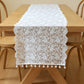 Floral Lace Table Runner with Scalloped Edges and Pom Pom Trim 17.7x47in
