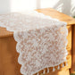 Floral Lace Table Runner with Scalloped Edges and Pom Pom Trim 17.7x47in