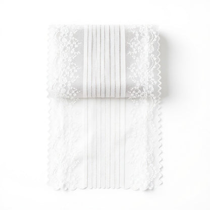 Floral Lace Table Runner with Scalloped Edges and Pom Pom Trim 17.7x47in
