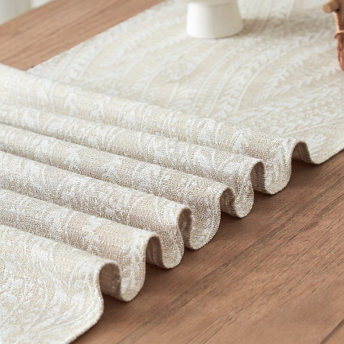 Textured Pattern Table Runner with Tassel Fringe and Woven Detailing 13.5x55in