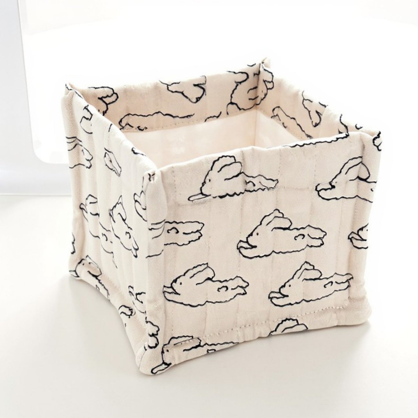 Square Fabric Storage Bin with Cartoon Animal Print and Soft Quilted Design 6.7x6.7x6in