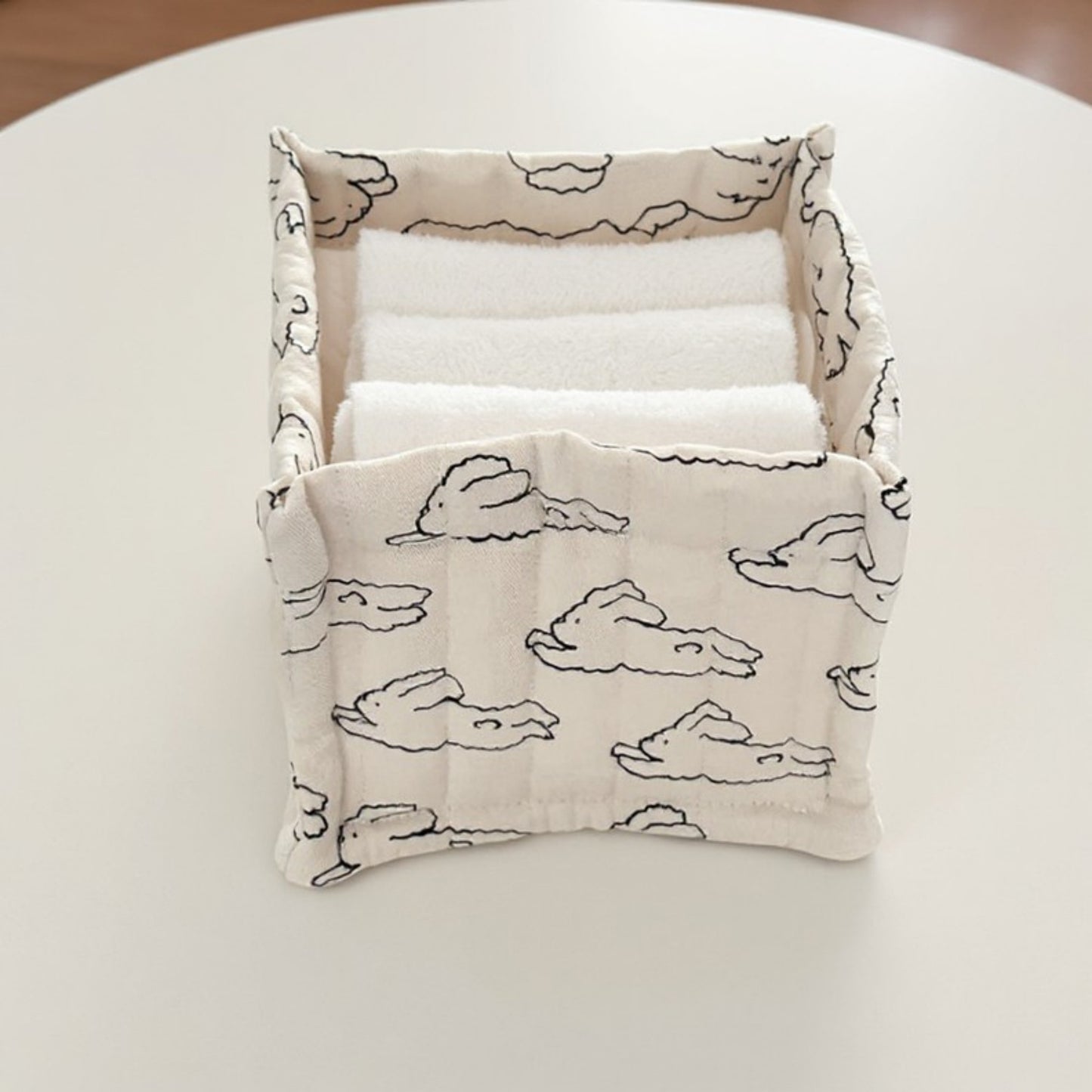 Square Fabric Storage Bin with Cartoon Animal Print and Soft Quilted Design 6.7x6.7x6in