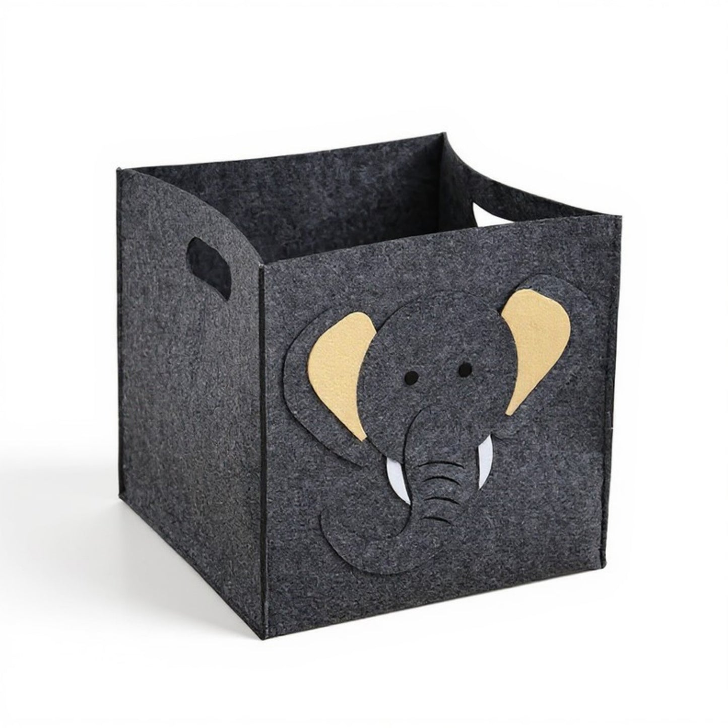 Animal Design Felt Storage Box with Cutout Handles and Foldable Structure 13.7x13.7x13.7in