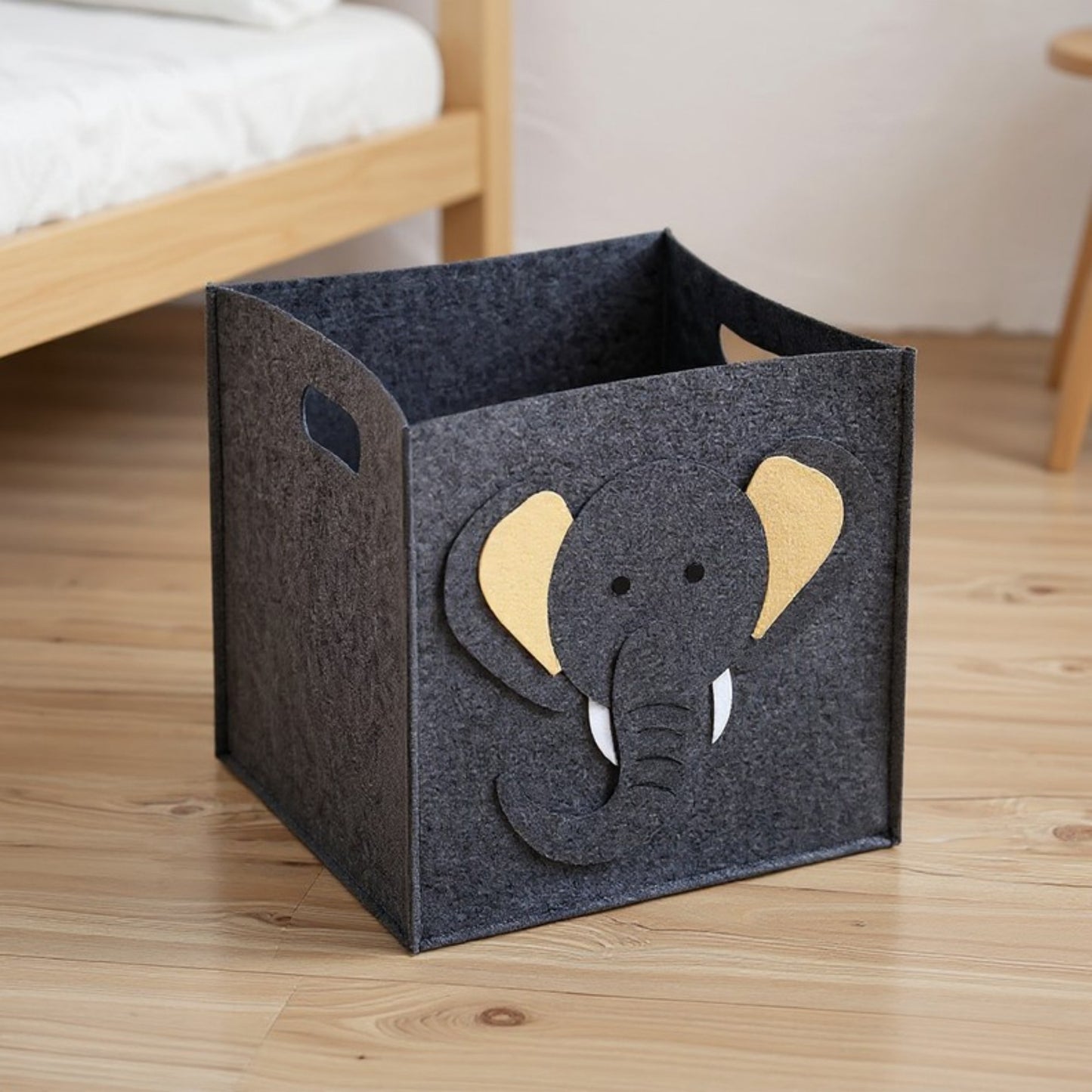 Animal Design Felt Storage Box with Cutout Handles and Foldable Structure 13.7x13.7x13.7in