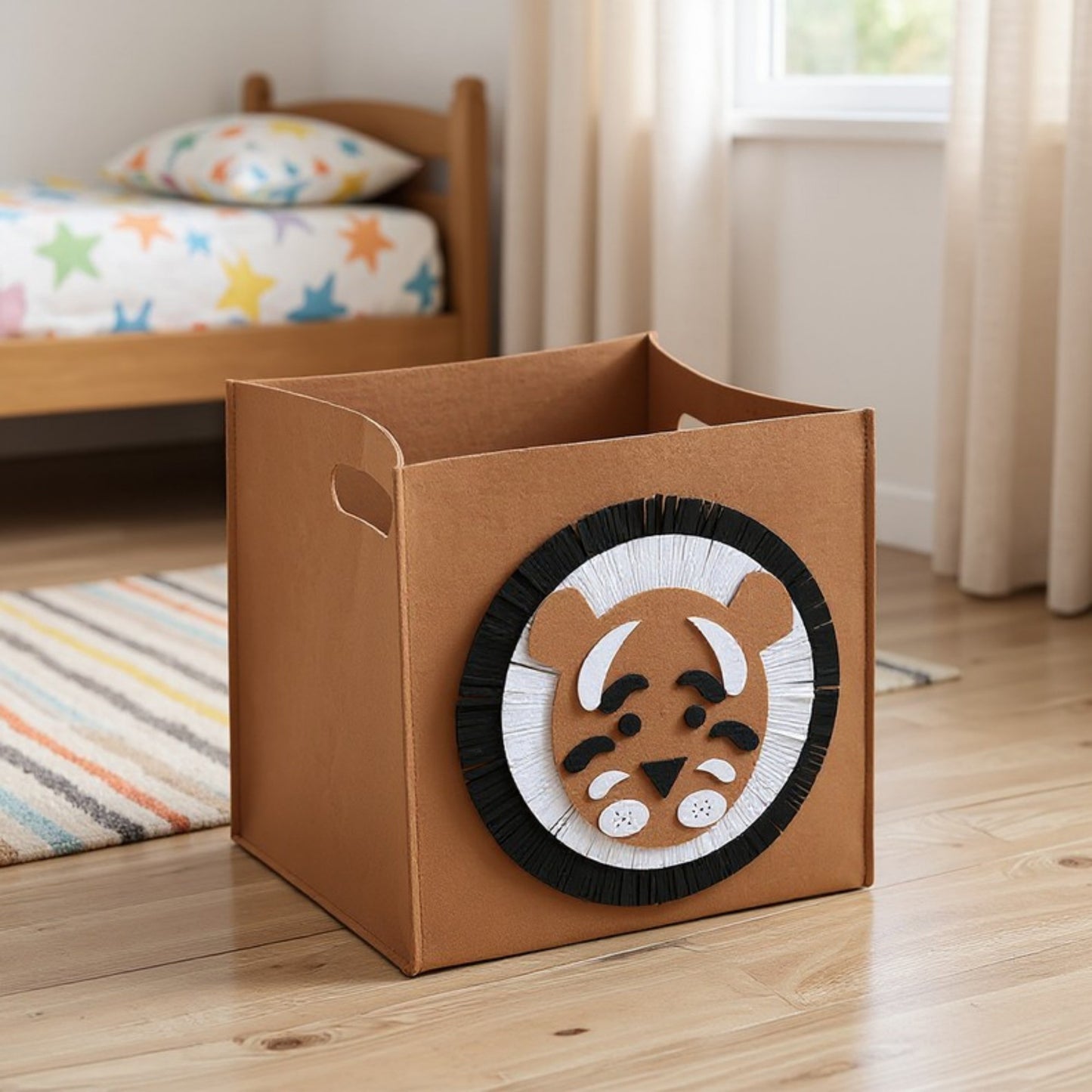 Animal Design Felt Storage Box with Cutout Handles and Foldable Structure 13.7x13.7x13.7in