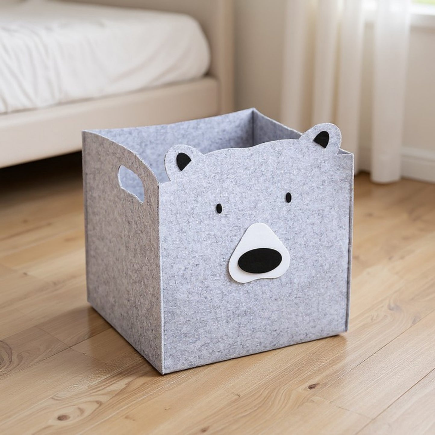 Animal Design Felt Storage Box with Cutout Handles and Foldable Structure 13.7x13.7x13.7in