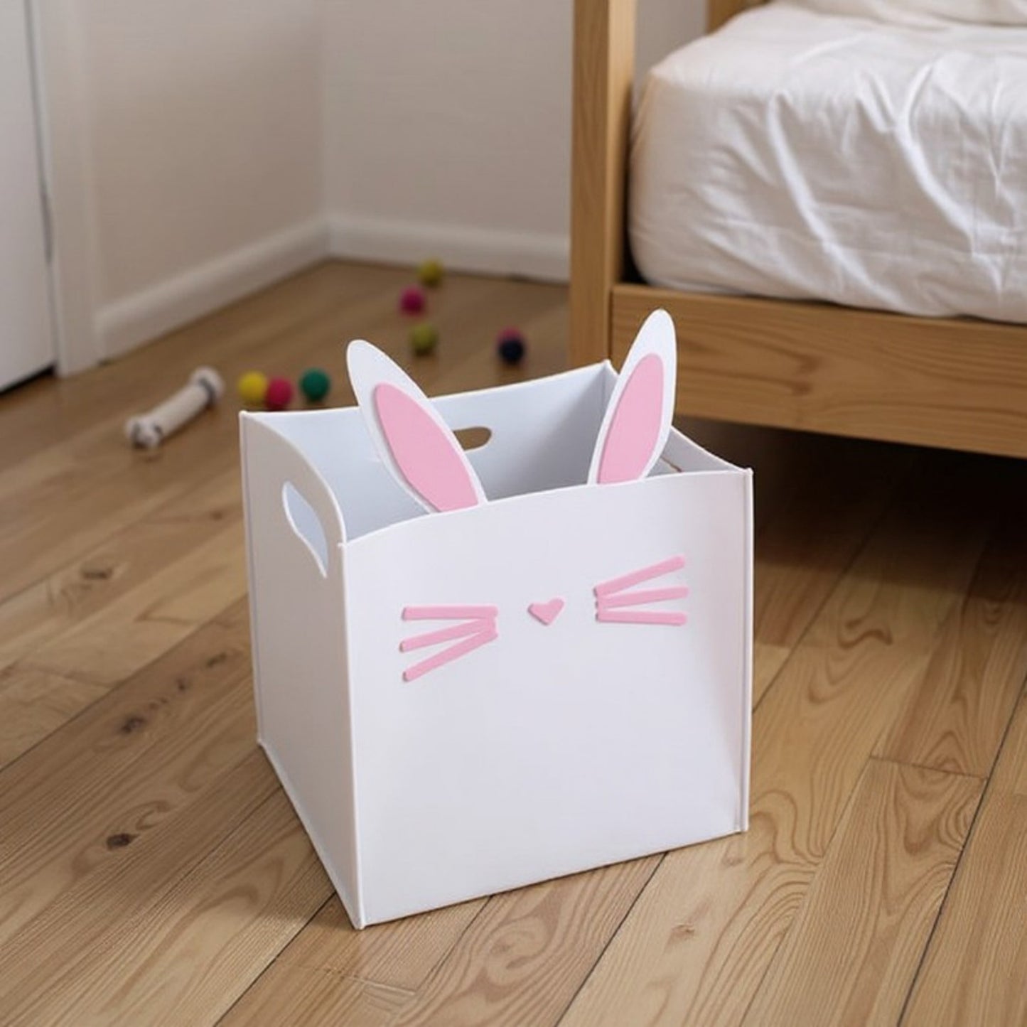Animal Design Felt Storage Box with Cutout Handles and Foldable Structure 13.7x13.7x13.7in