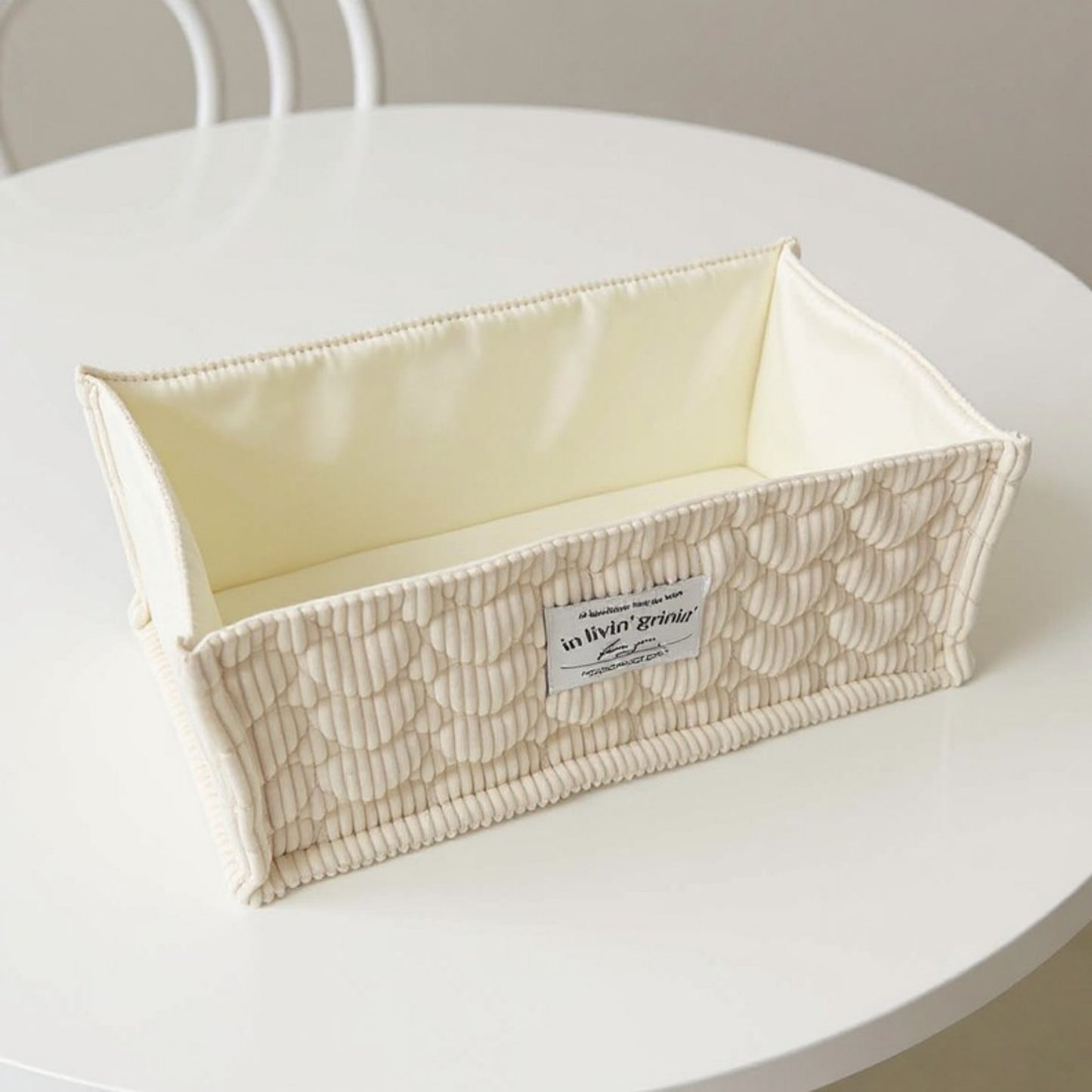Rectangular Quilted Storage Box with Soft Sides and Label Accent 4.7x11x6.3in
