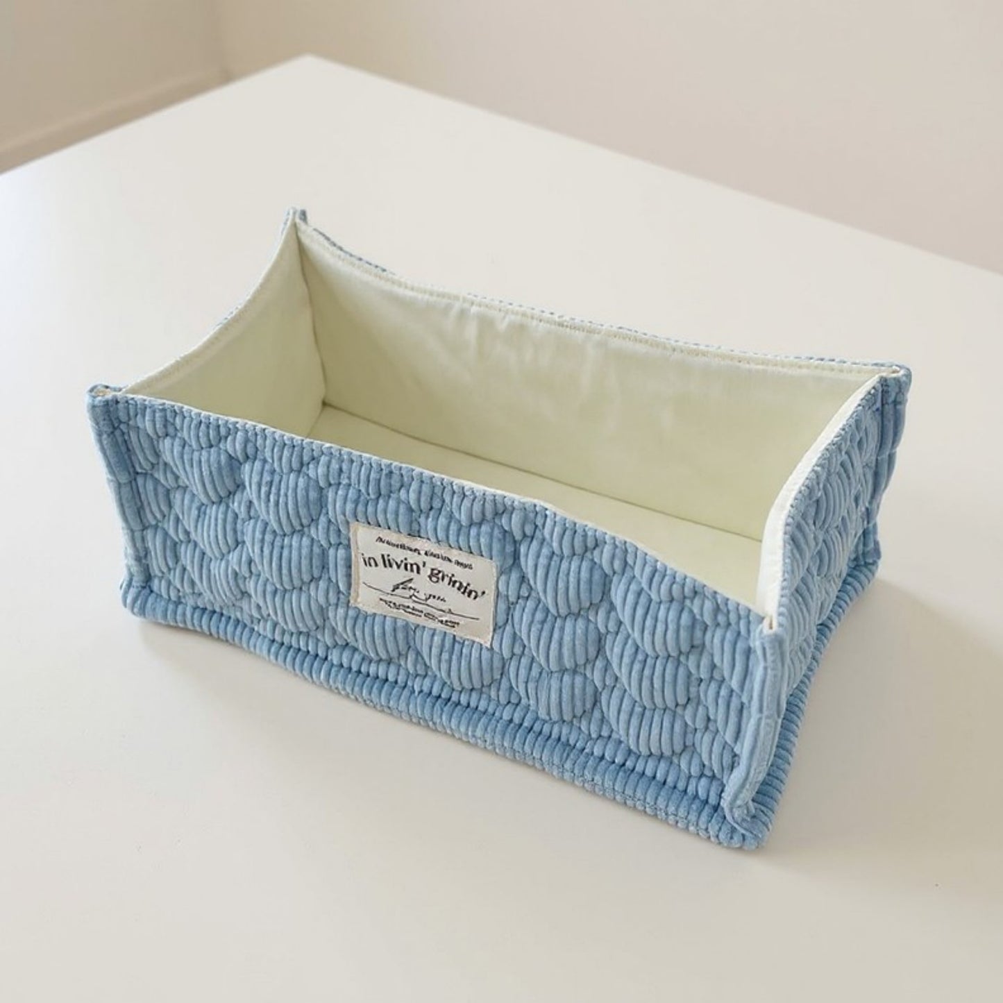 Rectangular Quilted Storage Box with Soft Sides and Label Accent 4.7x11x6.3in