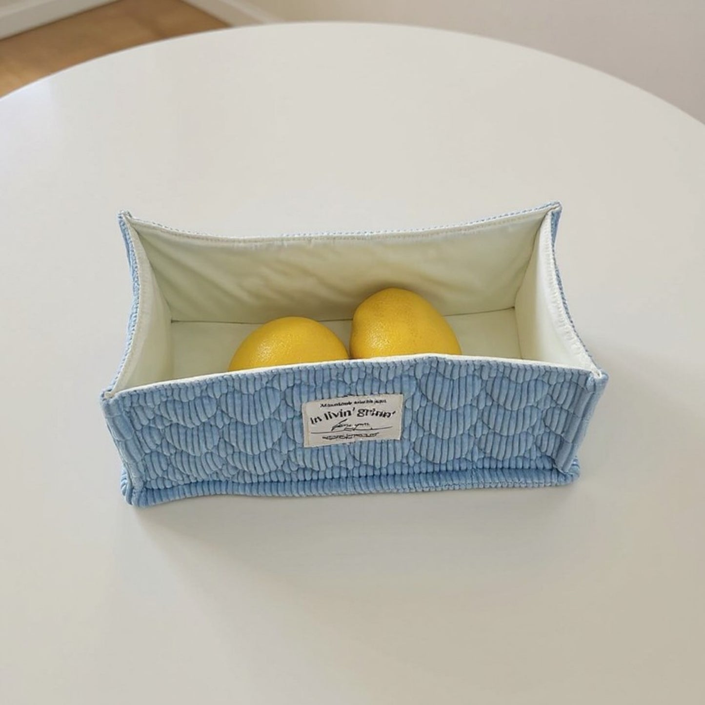 Rectangular Quilted Storage Box with Soft Sides and Label Accent 4.7x11x6.3in
