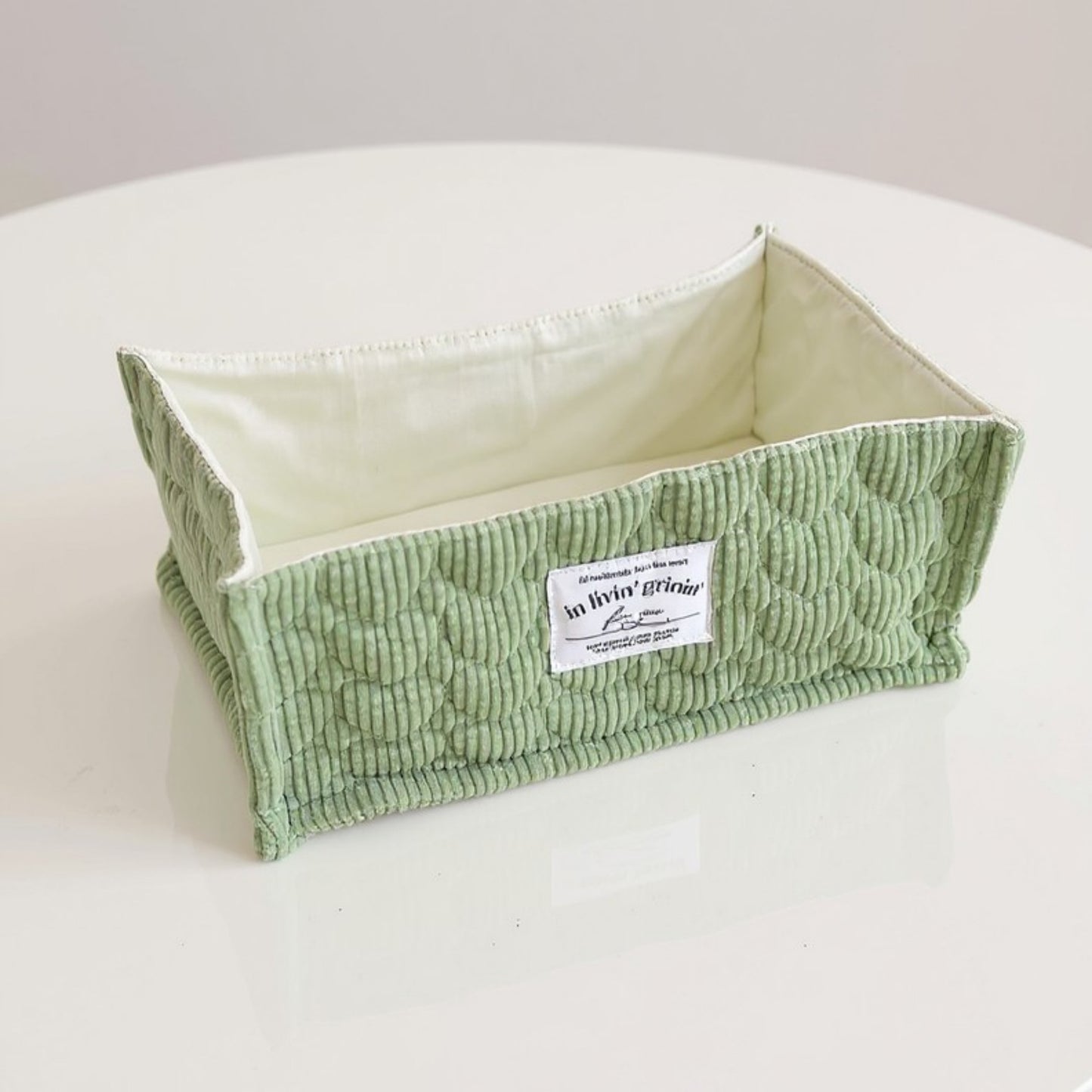 Rectangular Quilted Storage Box with Soft Sides and Label Accent 4.7x11x6.3in