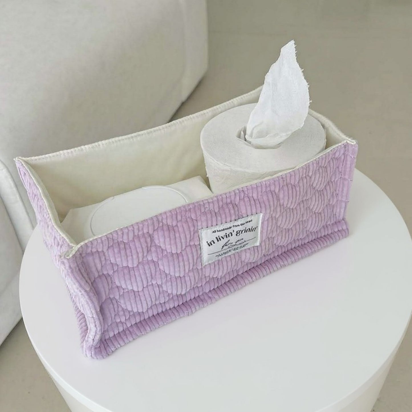 Rectangular Quilted Storage Box with Soft Sides and Label Accent 4.7x11x6.3in