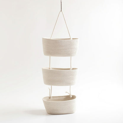 3-Tier Hanging Rope Basket Organizer with Braided Design and Loop Handle 17.5in (5.5x2.8in)