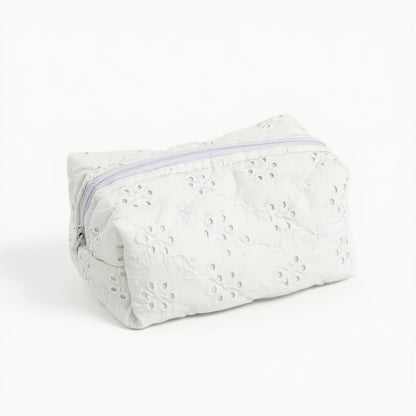 Embroidered Floral Quilted Cosmetic Bag with Zipper Closure 6x4x2in